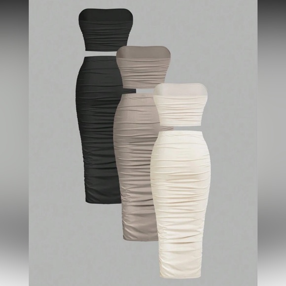 SHEIN Tan Strapless Two Piece scrunched sides Dresses - Picture 5 of 5